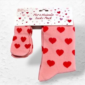 Non-Slip Dog/Cat Owner Matching Socks Valentines Hearts Pink Red